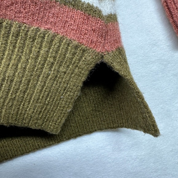 MADEWELL Small Striped Mock Neck Wool Sweater Brown Green Casual Pullover Top - Picture 12 of 16